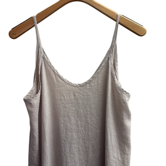 Natural Linen Strappy V-Neck Maxi Dress Ruffle Hem Italy Terzo Millennio Large - Picture 4 of 12